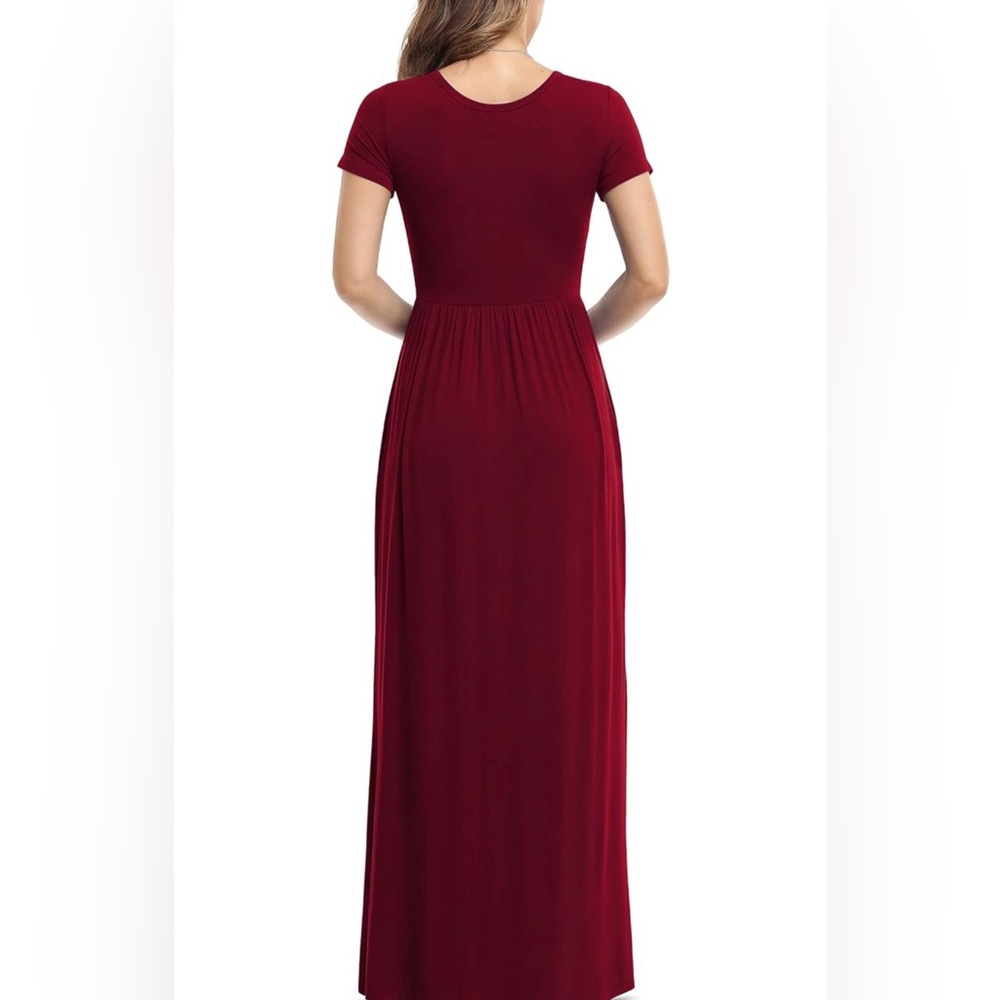Simple, cotton plus size burgundy dress with pockets. - Picture 4 of 4